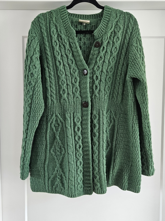 Carraig Donn Sweaters - Carraig Donn Cable Knit 100% Merino Wool Cardigan Green Size Made In Ireland L